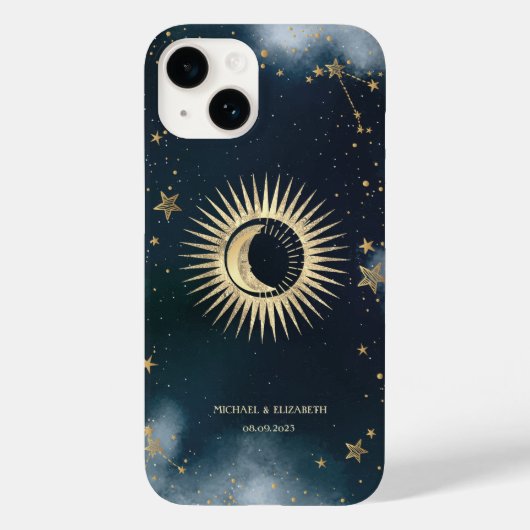 天の金ゴールド太陽、月、星の夜空 Case-Mate iPhoneケース (裏面)