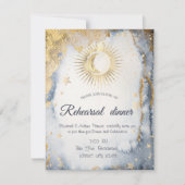 天の金ゴールド太陽、月、星の水色 招待状 (正面)