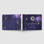 天の金ゴールド太陽、月、星の紫 ゲストブック (全面)