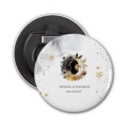 天の金ゴールド太陽、月、星の花 栓抜き (正面)