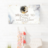 天の金ゴールド太陽、月、星の花 横断幕 (インサイチュ)