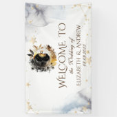 天の金ゴールド太陽、月、星の花 横断幕 (縦)