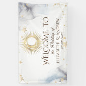 天の金ゴールド太陽，月，星 横断幕 (縦)