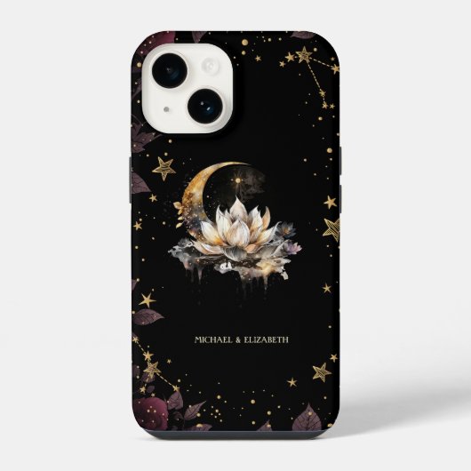 天の金ゴールド太陽、月、蓮の星 iPhoneケース (裏面)