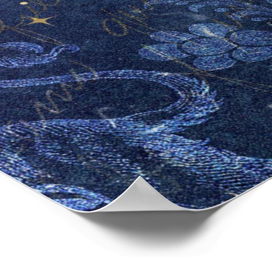 天の金ゴールド星の青いフローラは色あせた ポスター (角)