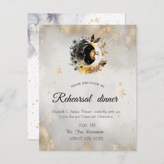 天の金ゴールド星ムーンズフラワー 招待状 (正面/裏面)