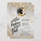 天の金ゴールド星ムーンズフラワー 招待状 (正面/裏面)