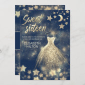 天の金ゴールド月と星のsweet sixteen 招待状 (正面/裏面)