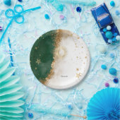 天の金色の太陽と月と星の緑 ペーパープレート (パーティー)