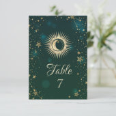 天の金色の太陽と月と星の緑 招待状 (スタンド正面)