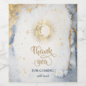 天の金色の太陽、月、星の水彩画 ワインラベル (シングルラベル)