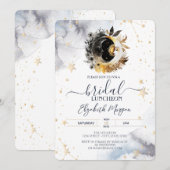 天の金色の太陽、月、花のブライダルランチョン 招待状 (正面/裏面)