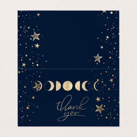 天の金色の月と星の感謝カード 名刺 (外部フラット)