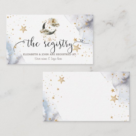 天の金色の月と星の飾りカード エンクロージャーカード (正面/裏面)