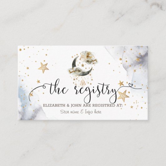 天の金色の月と星の飾りカード エンクロージャーカード (正面)