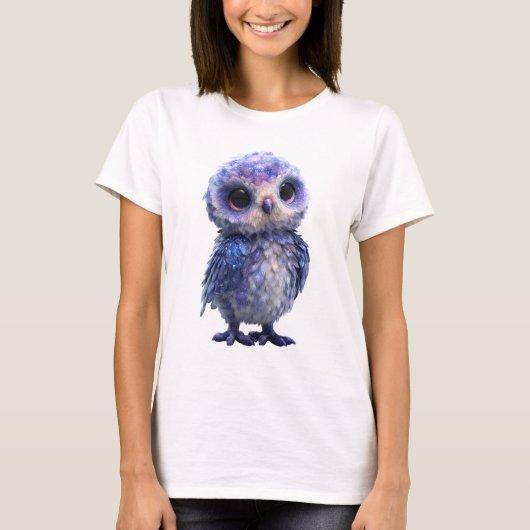 天の銀河輝き 赤ちゃんフクロウ 女性 Tシャツ (正面)