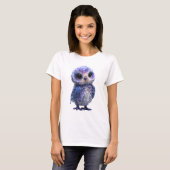 天の銀河輝き 赤ちゃんフクロウ 女性 Tシャツ (正面フル)