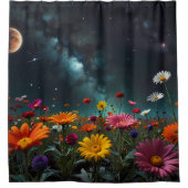 天の開花：天の川の下の花 シャワーカーテン (正面)