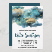 天の雲と星のベビー散水 招待状 (正面/裏面)