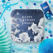 天の雲"ハッピーバースデー" "天使" ペーパープレート (パーティー)