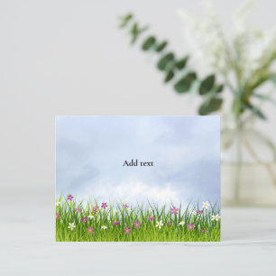 天の雲、花の草地。 ポストカード