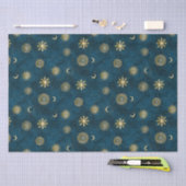 天の青と金ゴールド星空の夜の三日月 薄葉紙 (クラフト)