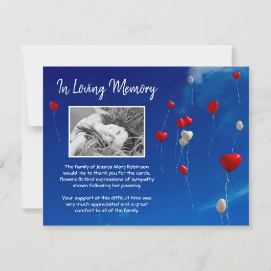 天の風船葬儀の写真ありがとう サンキューカード (正面)