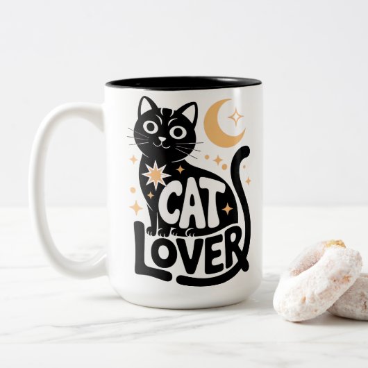 天の魔法 黒猫愛好家 デザイン ツートーンマグカップ (ドーナツ)