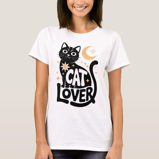 天の魔法 黒猫愛好家 デザイン Tシャツ (正面)