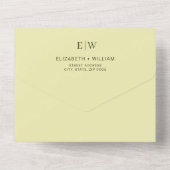 天の黄色のモノグラム結婚式のエレガントなフレーム オールインワン招待状 (裏面)