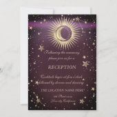 天の黄金の太陽と月と星のバーガンディ 招待状 (正面)