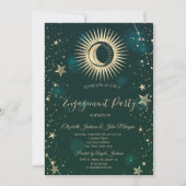 天の黄金の太陽と月、星のグリーン 招待状 (正面)