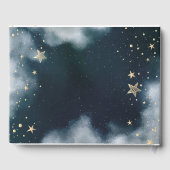 天の黄金の太陽、月、星の夜空 ゲストブック (裏面)