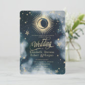 天の黄金の太陽、月、星の夜空 招待状 (スタンド正面)