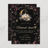 天の黄金の太陽、月、星、バラの夜空 招待状 (正面/裏面)