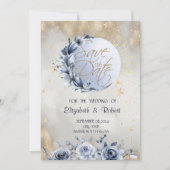 天の黄金の太陽、青い月、バラ、星 セーブザデート (正面)