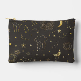 天の黄金の星、月と星座 アクセサリーポーチ
