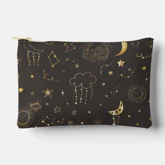 天の黄金の星、月と星座 アクセサリーポーチ (正面)