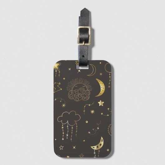 天の黄金の星、月と星座 ラゲッジタグ (正面縦)