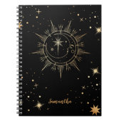 天の黒とフェイク金ゴールドの月の太陽名 ノートブック (正面)