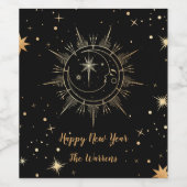 天の黒とフェイク金ゴールドの月の太陽名 ワインラベル (シングルラベル)