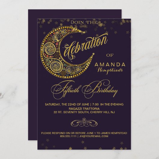 天の50歳の誕生日パーティーへの招待 招待状 (正面/裏面)