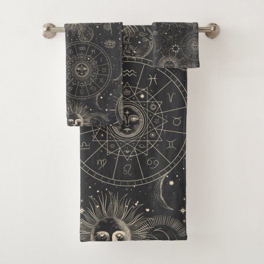 天の〔占星術の〕十二宮図太陽の月の星のパターン バスタオルセット (インサイチュ)