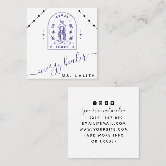 天エネルギーヒーラーコズミックミスティックパープルボホ スクエア名刺 (正面/裏面)