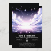 天エレガントかわいらし線デジタル誕生日 招待状 (正面/裏面)