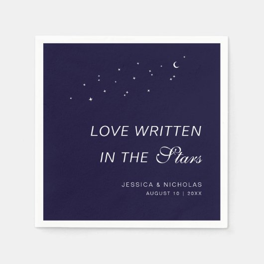 天エレガント文字ミッドナイト結婚ブルー スタンダードカクテルナプキン (正面)