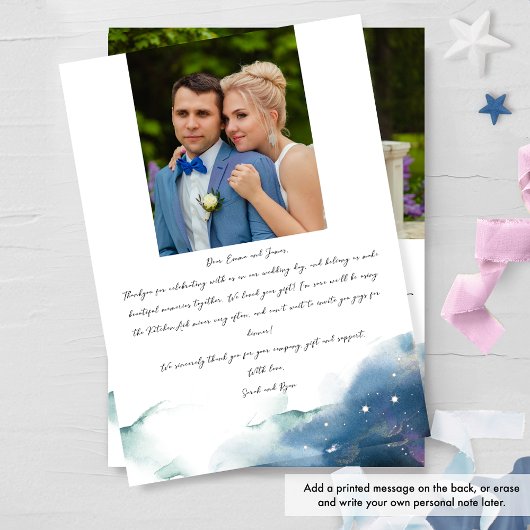 天エレガント星の星空の水彩写真結婚の サンキューカード