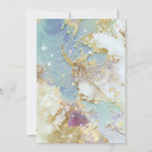 天エレガント水色モダン金ゴールド結婚 招待状 (裏面)