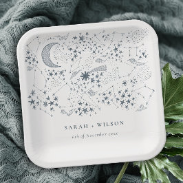 天エレガント海軍星月夜結婚月 ペーパープレート