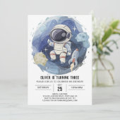 天エレガント的編集可能な宇宙飛行士ボーイ誕生日 招待状 (スタンド正面)